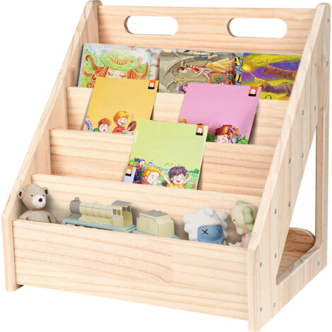 Bibliothèque Étagère à Livres pour Enfants Porte-revues 4 Compartiments,42x31x42cm