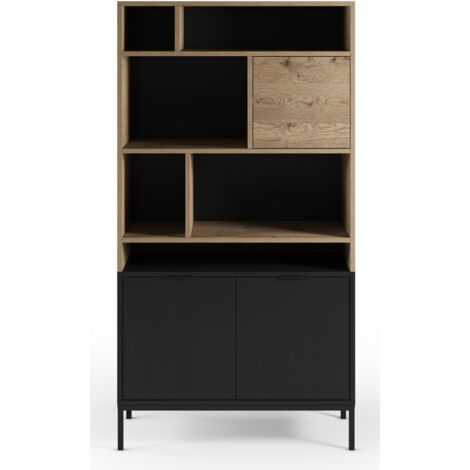 Bibliothèque, étagère aspect bois coloris chêne et pieds en métal noir - Longueur 90 x Profondeur 40 x Hauteur 170 cm