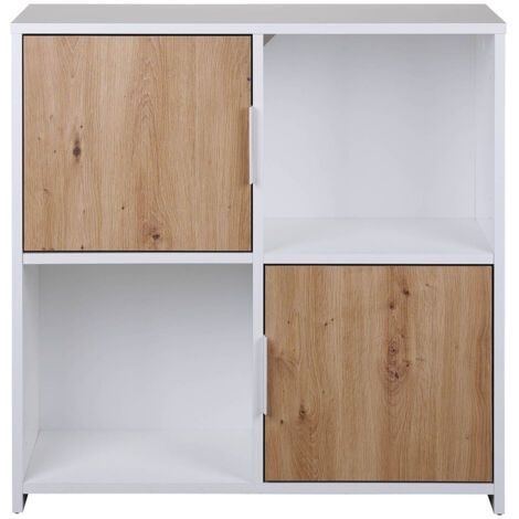 Bibliothèque, étagère avec 2 portes coloris chêne Artisan / blanc - longueur 77 x profondeur 33 x hauteur 77 cm