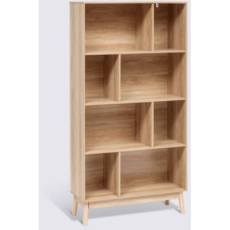 Bibliothèque étagère avec 8 niches coloris effet bois naturel - Longueur 80 x Profondeur 30 x Hauteur 160 cm