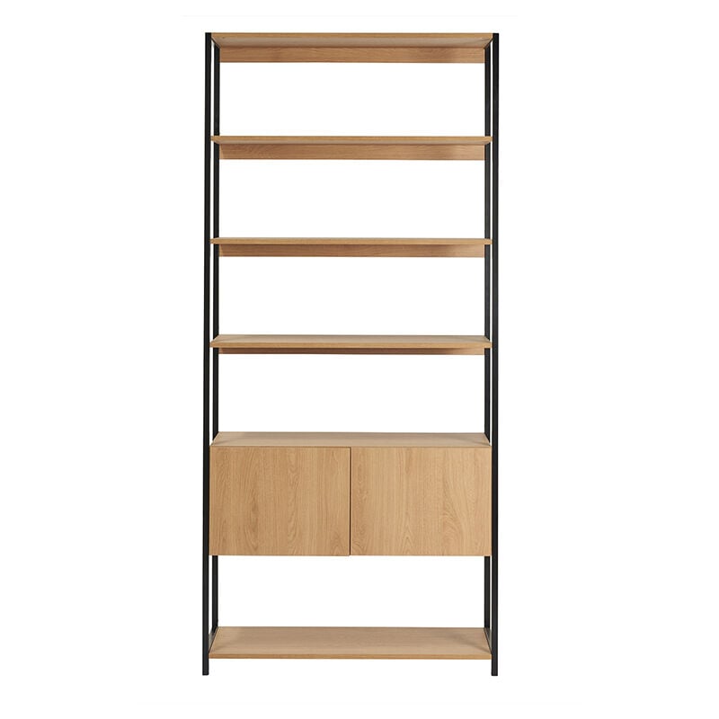 Miliboo - Bibliothèque étagère avec rangement fermé finition bois clair chêne et métal noir L94 cm flea