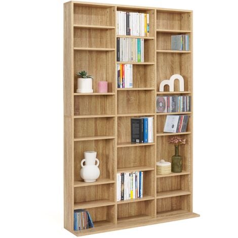 Bibliothèque étagère CD CEYLIA 30 cases avec étagères modulables effet bois - Bois-clair