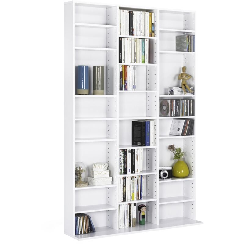 Idmarket - Bibliothèque étagère cd ceylia 30 cases avec étagères modulables bois blanc