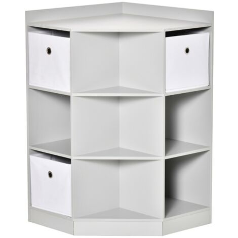Bibliothèque, étagère d'angle enfant avec 3 bacs de rangement - Organisateur de jouets pour 3-12 ans - Dimensions 57.4x57.4x94cm - Structure robuste couleur grise - Idéale pour chambre et salle de jeu