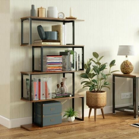 Bibliothèque-Étagère de Rangement-Bibliothèque à 5 Niveaux, style Industriel, pour Salon, Chambre, Bureau,en Métal, Marron-Mondeer