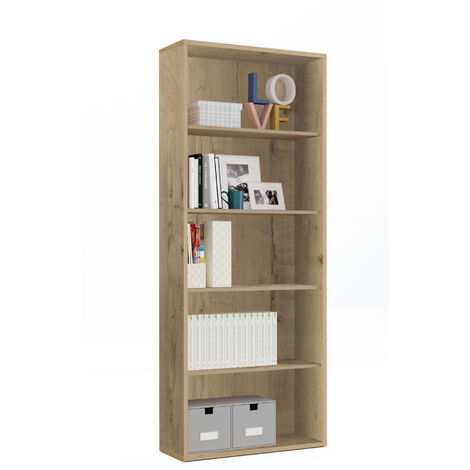 Bibliothèque, étagère de rangement coloris chêne doré - Longueur 75,50 x hauteur 196,50 x Profondeur 33 cm -PEGANE-