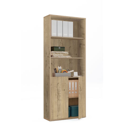 Bibliothèque, étagère de rangement coloris chêne doré - Longueur 75,50 x Profondeur 33 x hauteur 196,50 cm -PEGANE-