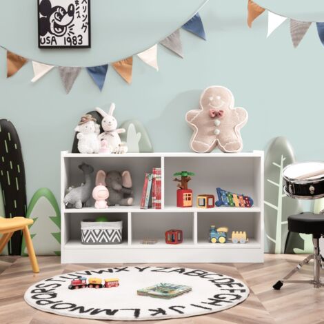 Bibliothèque, Étagère de rangement Enfants 111x30x61,5 cm, 5 Compartiments, Patins Antidérapants, Blanc CW2997 Maison Chic