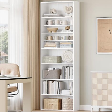 Bibliothèque, Étagère de Rangement, Étagère à 7 Niveaux, Meuble de Rangement, pour Salon, Bureau, Chambre, Blanc
