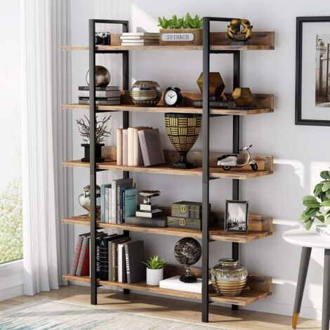 Bibliothèque étagère de Rangement étagère Debout étagère Industrielle Stable à 5 Niveaux avec Cadre en Tube de Fer pour la Maison, Salon, Chambre à Coucher, Bureau par Tribesigns