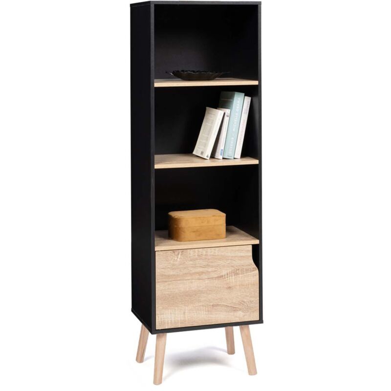 Bibliothèque étagère emmie scandinave noir et hêtre