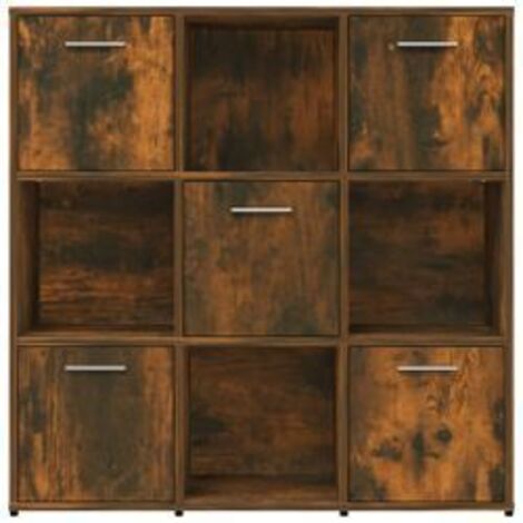 Bibliothèque étagère en bois Lozka 98cm - 4 niches 5 portes-Marron fumé