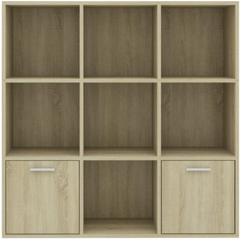 Bibliothèque étagère en bois Valika 98cm - 7 niches 2 portes-Chêne clair