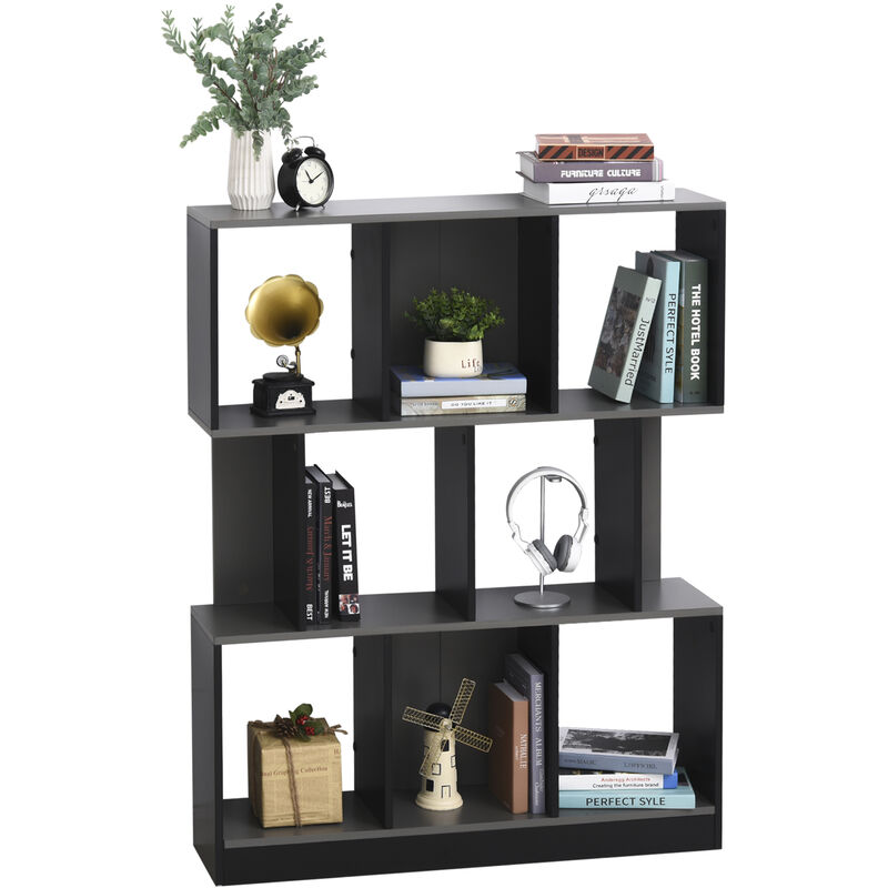 Bibliothèque étagère meuble de rangement 3 niveaux design contemporain MDF E1 bicolore gris noir