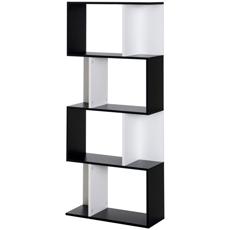 Bibliothèque étagère meuble de rangement design contemporain en s 4 étagères 60L x 24l x 148H cm noir blanc