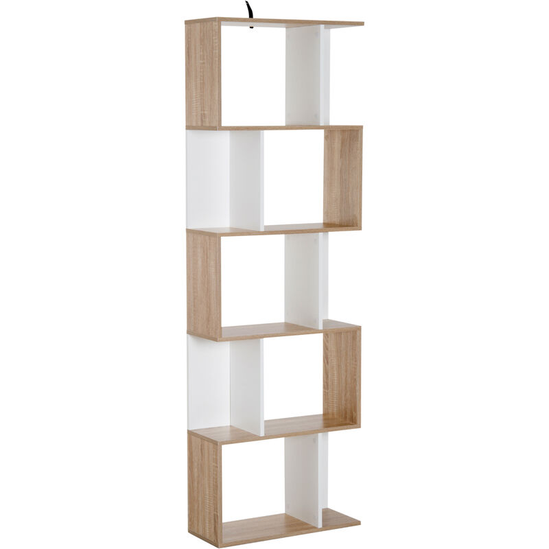 Homcom - Bibliothèque étagère meuble de rangement design contemporain en S 5 étagères 60L x 24l x 185H cm coloris chêne blanc - Blanc