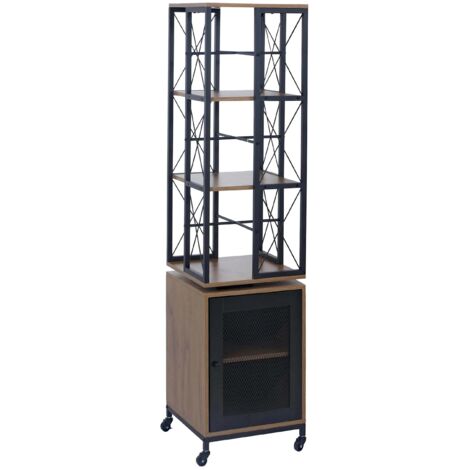 Bibliothèque étagère pivotante rotation 360° avec porte sur roulettes style industriel 162x40x42 cm en métal et MDF marron clair 040008777