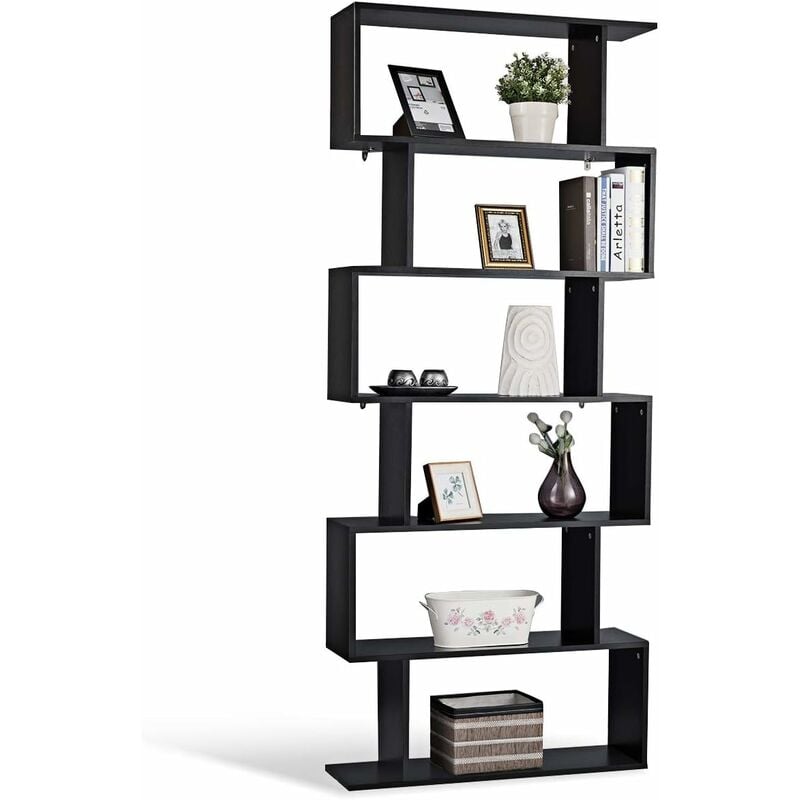 COSTWAY Bibliothèque Étagère pour Livres Meuble Rangement de 6 Niveaux Contemporaine Noir en Bois 80x23x192cm