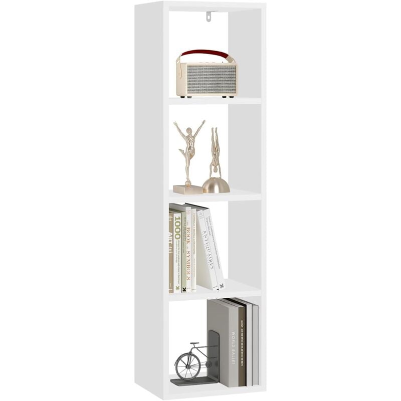 Woltu - Bibliothèque Étagère Rangement à 4 Niveaux, Étagère Cube, Étagère Livre, 30x106,5x23,5cm, Blanc