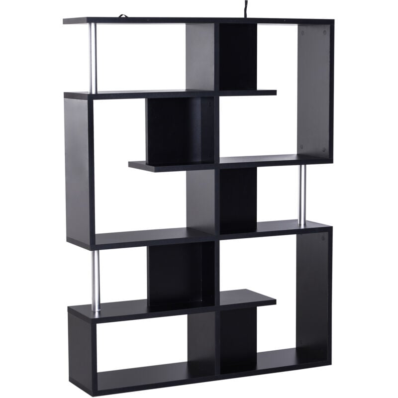 Homcom - Bibliothèque étagère séparation design contemporain zig zag dim. 120L x 29l x 160H cm panneaux particules noir métal
