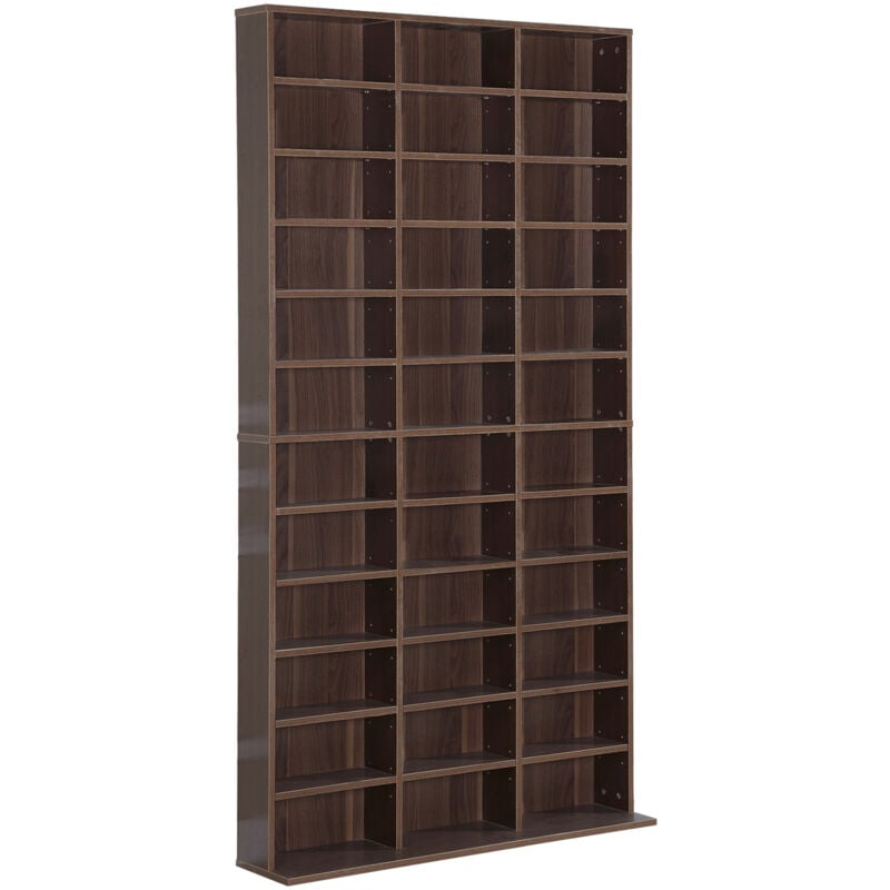 Homcom - tagère rangement cd/dvd meuble de rangement pour 1116 CDs 33 compartiments réglables en hauteur 102 x 24 x 195 cm marron