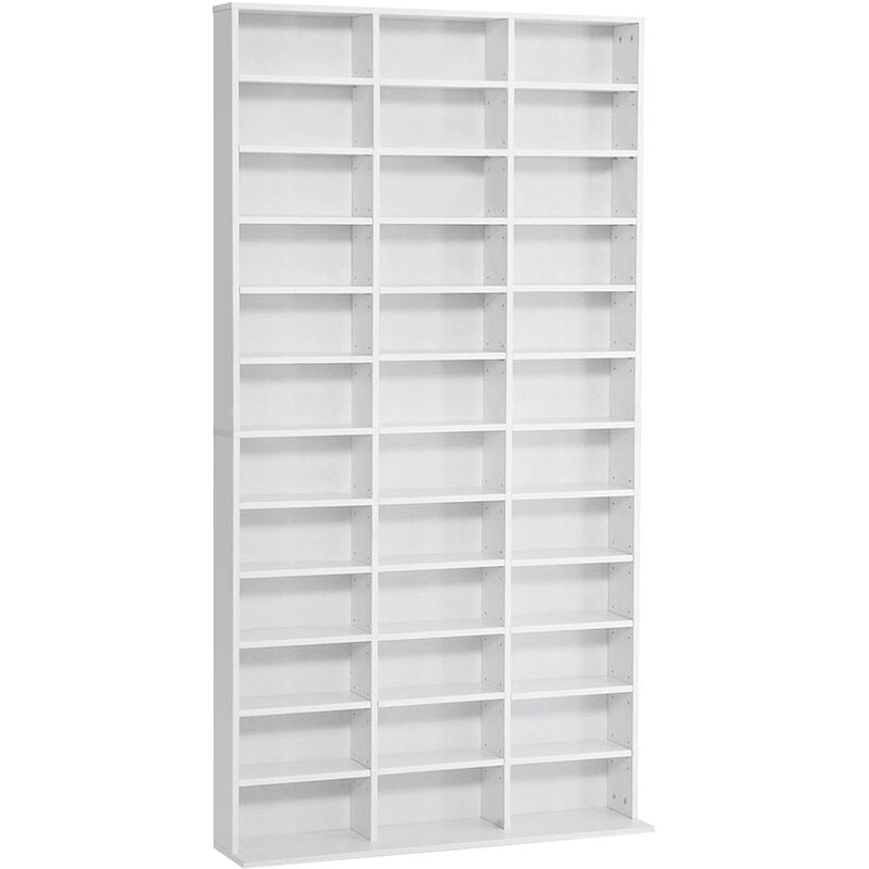 Étagère rangement CD/DVD meuble de rangement pour 1116 CDs 33 compartiments réglables en hauteur 102 x 24 x 195 cm blanc