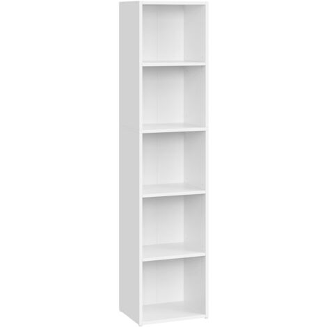 Bibliothèque, Étagère sur 5 Niveaux, Meuble de Rangement Ouvert, Étagère, 24 x 30,2 x 134,2 cm, pour Salon, Bureau, Salle à Manger, Blanc Nuage
