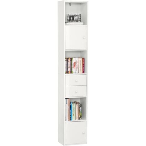 SoBuy STR10-W Bibliothèque Étagère sur Pied Étagère de Rangement Meuble Colonne Classeur Armoire Haute pour Bureau, Salon, Chambre avec 2Portes et 2 Tiroirs Blanc