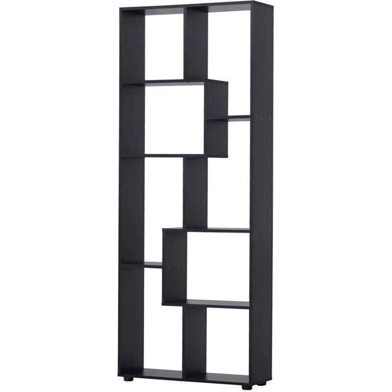 Bibliothèque étagère meuble de rangement dim. 70L x 24l x 178H cm en zigazag et 8 espaces en panneau de particules noir