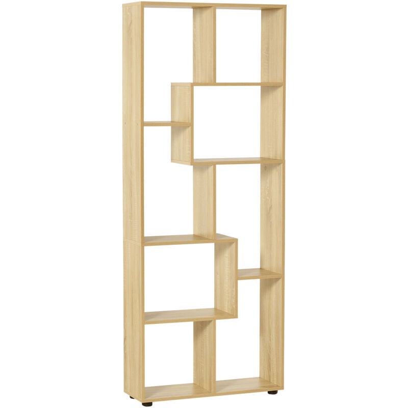 Bibliothèque étagère meuble de rangement dim. 70L x 24l x 178H cm en zigazag et 8 espaces en panneau de particules naturel