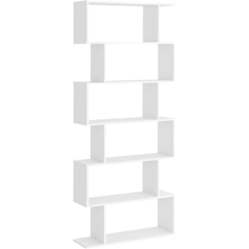 Homcom - Bibliothèque étagère zig zag design contemporain 80L x 23l x 192H cm 6 niveaux blanc