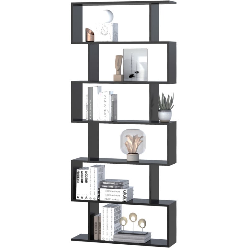 Bibliothèque étagère zig zag design contemporain 80L x 23l x 192H cm 6 niveaux noir