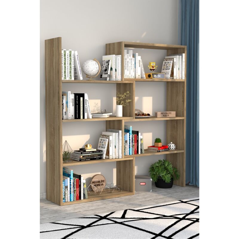 Epikasa - Bibliothèque Evan, Panneau Aggloméré Mélaminé, Marron, 20x120x118 cm