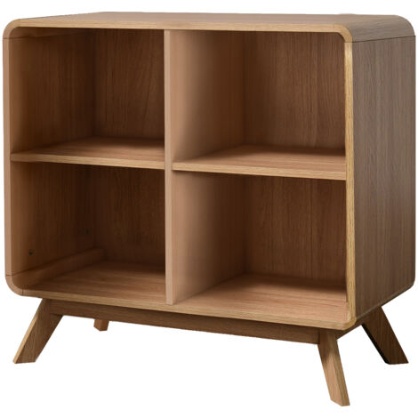 Bibliothèque flottante 4 éléments effet chêne – Panneaux de particules stratifiés – Coins arrondis pour design scandinave moderne