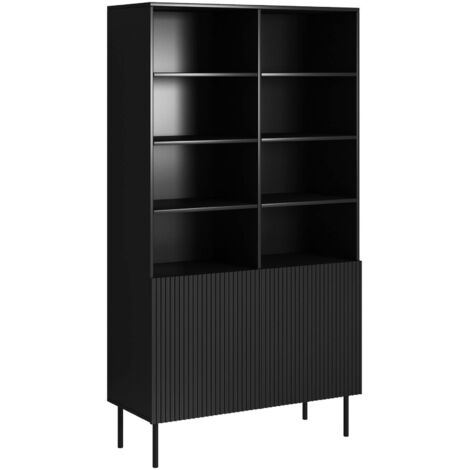 Bibliothèque Ghilarza, étagère à compartiments ouverts et deux portes, surélevée, 100 x 42 h 177 cm, noire