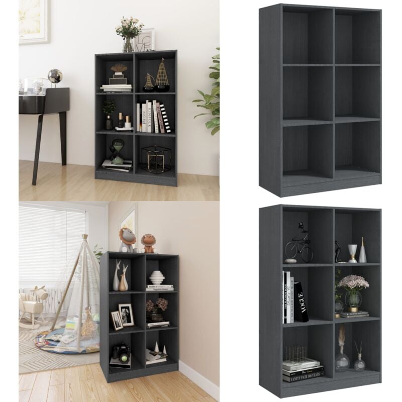 Bibliothèque Gris 70x33x110 cm Bois de pin massif - Bibliothèque - Meuble De Rangement - Étagère - Bibliothèque En Bois - Bibliothèque Grise - Home &