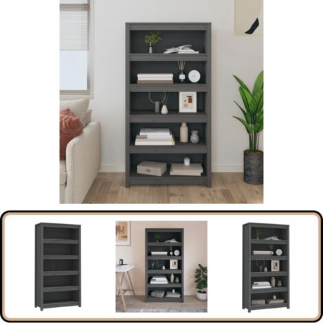 Bibliothèque Gris 80x35x154 cm Bois de pin massif - Bibliothèque - Étagère - Meuble De Rangement - Bibliothèque En Bois - Bibliothèque Grise