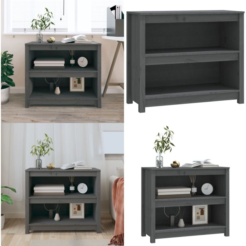 Vidaxl - Bibliothèque Gris 80x35x68 cm Bois de pin massif - Bibliothèque - Meuble De Rangement - Étagère - Armoire à Livres - Bibliothèque En Bois