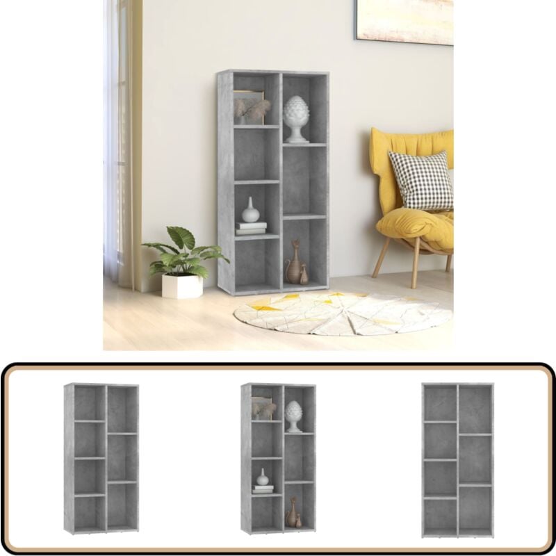 Bibliothèque Gris béton 50x25x106 cm Bois d'ingénierie - Bibliothèque - Meuble Rangement - Étagère - Bibliothèque Moderne - Bibliothèque Gris