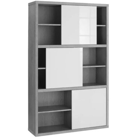 Bibliothèque H.195 cm décor béton texturé et blanc laqué - GRANIT