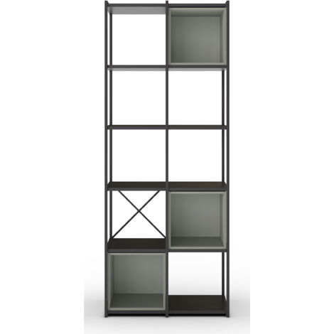 Bibliothèque haute, meuble étagère aspect bois coloris Vert et métal noir - Longueur 70 x Profondeur 39 x Hauteur 179 cm