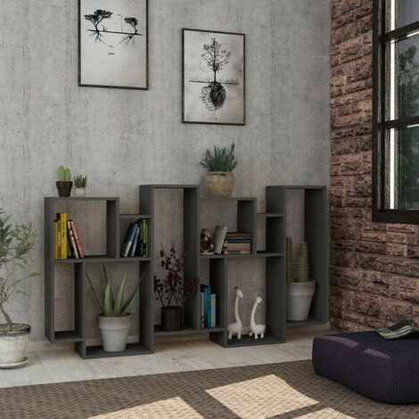 Bibliothèque horizontale double face anthracite avec 10 compartiments ouverts L 96 x P 25,5 x H 168,5 cm