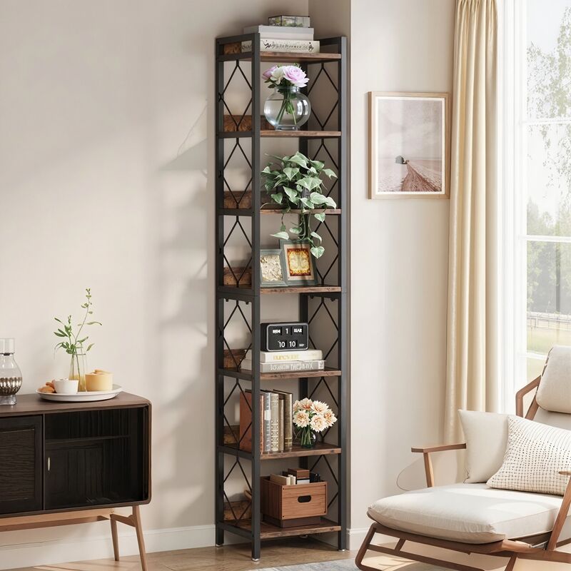 Bibliothèque industrielle à 6 niveaux,Etagere de Decoration pour Salon, Bureau, Bibliothèque 30 x 100 x 200 cm(Marron vintage)