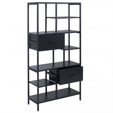 Bibliothèque industrielle avec tiroirs étagère sur pied 150x81x33 cm en MDF et métal noir 040008784