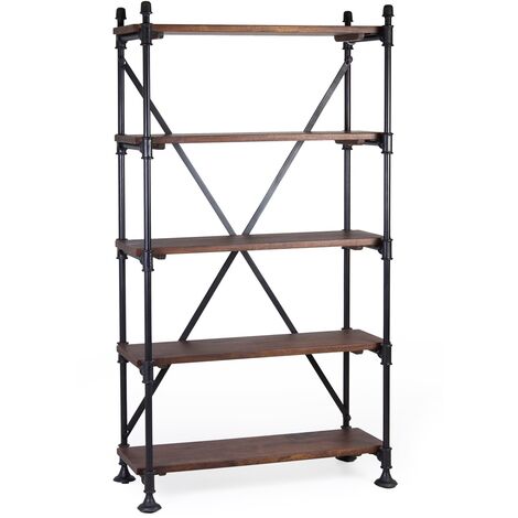 Bibliothèque industrielle fer noir et bois de manguier marron Kouba 100cm