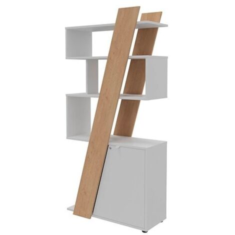 Bibliothèque Isis H 190 x L 90 x P 40 cm bandeau chêne clair porte à droite - Blanc - Maxiburo