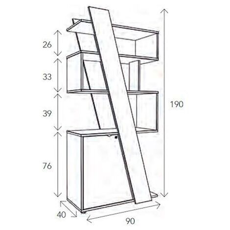 Bibliothèque Isis H 190 x L 90 x P 40 cm bandeau chêne clair porte à gauche - Carbone - Maxiburo
