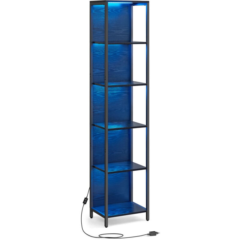 Bibliothèque LED à 6 Niveaux, Étagère à Lumière Réglable, Meuble de Rangement avec Cadre en Acier, 30,3 x 40 x 178,6 cm, pour Salon, Chambre, Bureau,