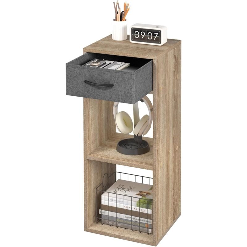 Woltu - Bibliothèque Meuble de Rangement à 3 Niveaux avec Tiroir, Étagère Autoportante, Étagère Cubique Ouverte, Chêne Clair