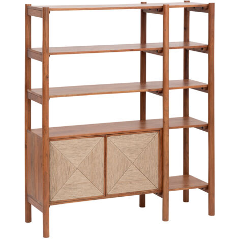 Bibliothèque, meuble de rangement avec 2 portes coloris Marron - Longueur 124  x Profondeur 40  x Hauteur 150  cm